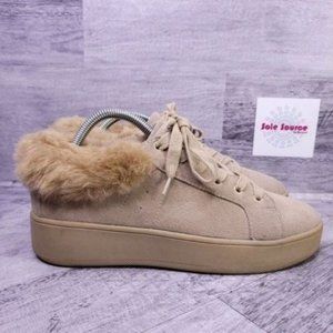 Steve Madden Brenner Fur Trim Suede Platform Sneaker Tan Women's sz 9.5
